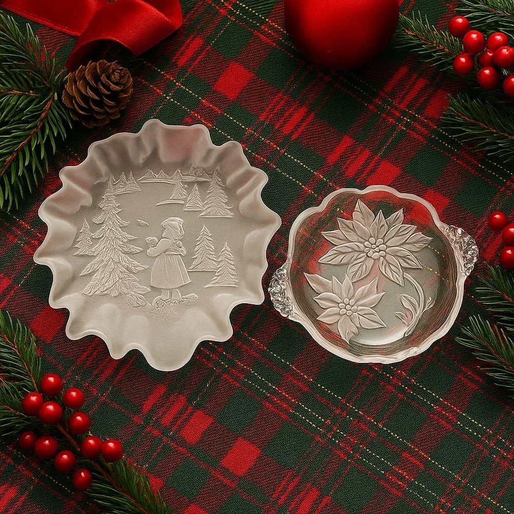 2 Mikasa German‎ Christmas Crystal Dishes Christmas Story & Bloom Candy Sweets